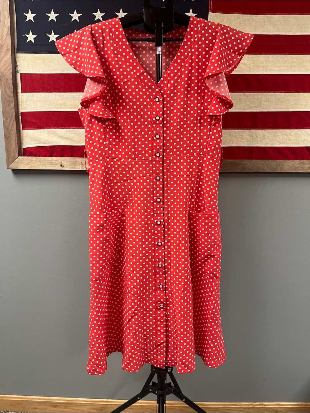 Red Polka Dot Ruffle Sleeve Mini Dress